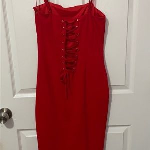 Red corset back mini dress